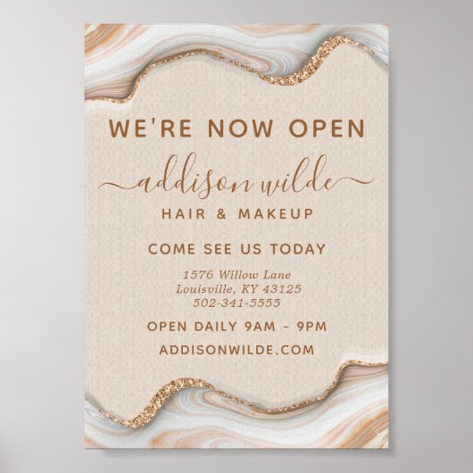 エレガント ゴールド グリッター 大理石 瑪瑙 モダン ビジネス ポスター (正面)