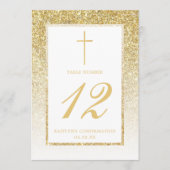エレガント ゴールド グリッター 確認または洗礼テーブル 招待状 (正面)