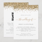 エレガント ゴールド グリッター QR コード ウェディング 招待状 (正面/裏面)
