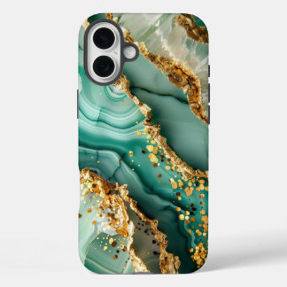 エレガント ゴールド グリーン大理石 iPhone 16 PLUSケース