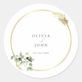 エレガント ゴールド グリーン ユーカリ ウェディング クラシック ル ラウンドシール