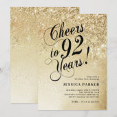 エレガント ゴールド サプライズ 92歳の誕生日 招待状 (正面/裏面)