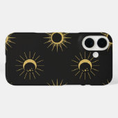 エレガント ゴールド サン&ムーンパターン ブラック iPhone 16 Case-Mate iPhoneケース (裏面 (横))