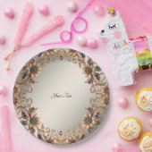 エレガント ゴールド ジュエル フラワー ペーパープレート (パーティー)