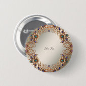 エレガント ゴールド ジュエル フラワー ボタン 缶バッジ (正面&裏面)
