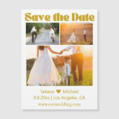エレガント ゴールド スクリプト 3 枚の写真付き結婚式お知らせマグネット (正面)