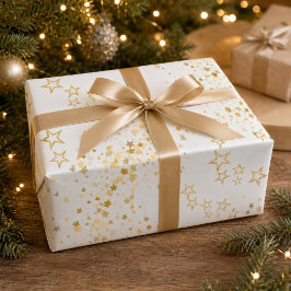 エレガント ゴールド スター コンフェティ クリスマス ラッピングペーパー