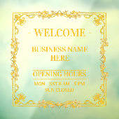 エレガント ゴールド スワール フレーム 透明 開店時間 ウィンドウサイン (シート3)