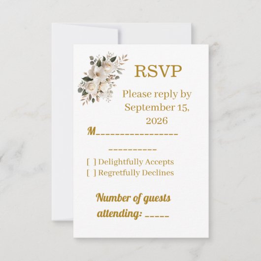 エレガント ゴールド タイポグラフィー ウェディング RSVP 返信カード (正面)