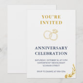 エレガント ゴールド+ネイビー 結婚記念日 式典 招待状 (正面/裏面)