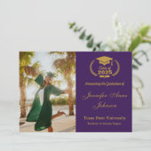 エレガント ゴールド パープル フォト 卒業おめでとう ご案内 招待状 (スタンド正面)