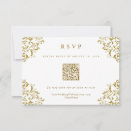 エレガント ゴールド ビンテージ ウェディング QRコード RSVP カード