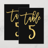 エレガント ゴールド フォイル モダン スクリプト テーブル ナンバー ５ 招待状 (正面/裏面)