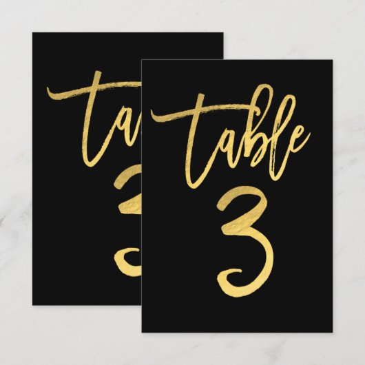 エレガント ゴールド フォイル モダン スクリプト テーブル ナンバー 3 招待状 (正面/裏面)