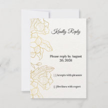 エレガント ゴールド フラワー 白色 結婚式 RSVP カード