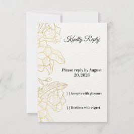 エレガント ゴールド フラワー 白色 結婚式 RSVP カード