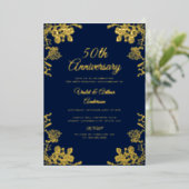 エレガント ゴールド フラワー 50周年 結婚記念日 箔招待状 (立ち正面)