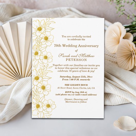 エレガント ゴールド フラワー 70周年 記念日 結婚記念日 招待状