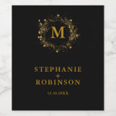 エレガント ゴールド フローラル デコ ウェア モノグラム ワインラベル (シングルラベル)