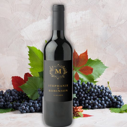 エレガント ゴールド フローラル デコ ウェア モノグラム ワインラベル