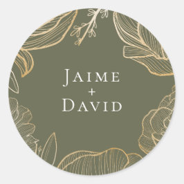 エレガント ゴールド フローラル ボタニカル ラウンドシール
