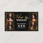 エレガント ゴールド ブラック スパークル フォト ヘアデザイナー 名刺 (裏面)