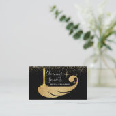 エレガント ゴールド ブラック ハウスキーピング クリーニング サービス 名刺 (スタンド正面)