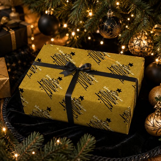 エレガント ゴールド ブラック メリークリスマス ハッピーニューイヤー ラッピングペーパー