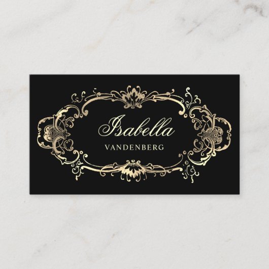 エレガント ゴールド ブラック ヴィンテージ オーナメント バロック 名刺 (正面)