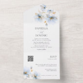 エレガント ゴールド ブルー フローラル ワイルドフラワー QR ウェディング オールインワン招待状 (内側)