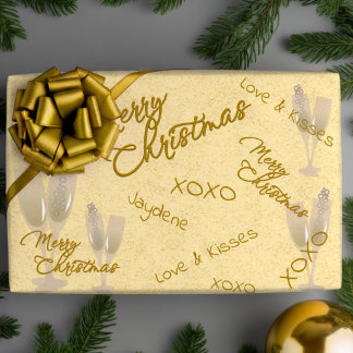 エレガント ゴールド&ベージュの遊び心あふれるクリスマス ラッピングペーパーシート