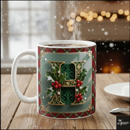 エレガント ゴールド ホリー クリスマスイニシャル H コーヒーマグカップ