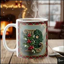 エレガント ゴールド ホーリー クリスマスイニシャル L コーヒーマグカップ