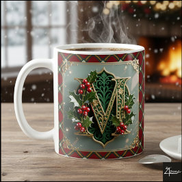 エレガント ゴールド ホーリー クリスマス アルファベット M コーヒーマグカップ