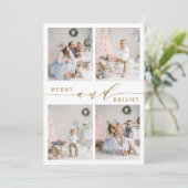 エレガント ゴールド メリー&ブライト 4 フォト コラージュ シーズンカード (スタンド正面)