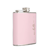 エレガント ゴールド モノグラム 名前 スクリプト ブッシュ ピンク フラスク (右)