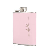 エレガント ゴールド モノグラム 名前 スクリプト ブラッシュ ピンク フラスク (左)