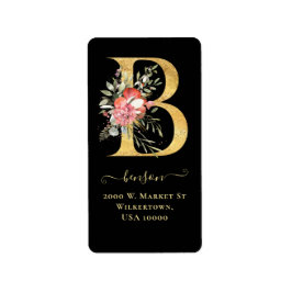 エレガント ゴールド モノグラム B フローラル アドレス ラベル