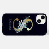 エレガント ゴールド モノグラム S 青い花のイニシャル 名前入り Case-Mate iPhoneケース (裏面 (横))