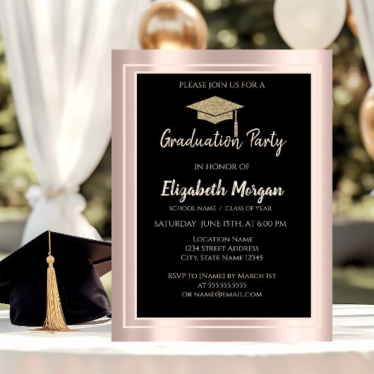 エレガント ゴールド ラメ 卒業式 キャップ ローズゴールド 招待状