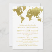 エレガント ゴールド ワールド マップ ウェディング 招待状 (正面)