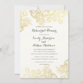 エレガント ゴールド ヴィンテージ フラワーリハーサル ディナー 招待状 (正面)