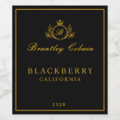 エレガント ゴールド ヴィンテージ モノグラム ワイン ブラック ラベル (シングルラベル)