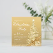 エレガント ゴールド 冬 クリスマスツリー リボン 招待状 (スタンド正面)