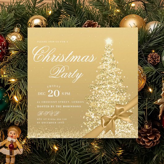 エレガント ゴールド 冬 クリスマスツリー リボン 招待状