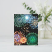 エレガント ゴールド 花火 グラフィック 新年 シーズンポストカード (スタンド正面)