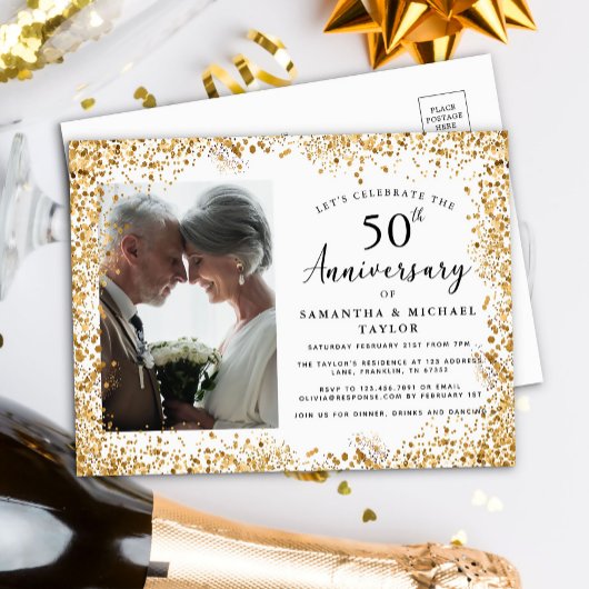 エレガント ゴールド 50周年 結婚記念日 インビテーションポストカード