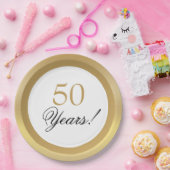 エレガント ゴールド 50周年 結婚記念日 ペーパープレート (パーティー)