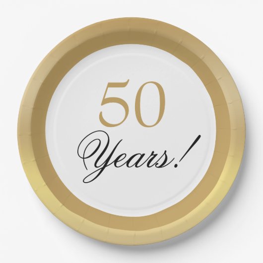 エレガント ゴールド 50周年 結婚記念日 ペーパープレート (正面)