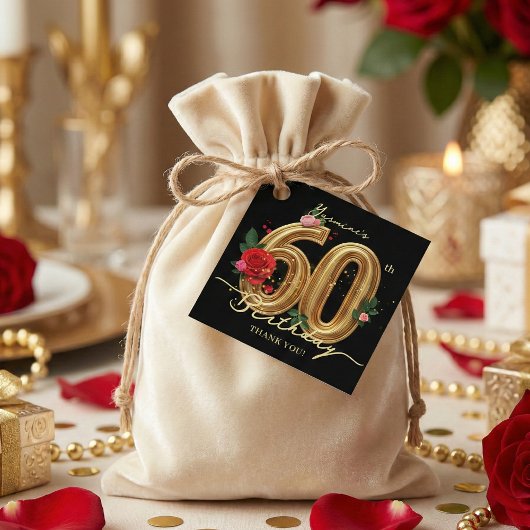エレガント ゴールド 60歳の誕生日 赤 ピンク バラ 黒 フェイバータグ
